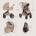 Lionelo Freya Καρότσι Βρεφικό 3 σε 1 έως 22kg με αναδιπλούμενο Πορτ-Μπεμπέ Beige Sand - Image 13