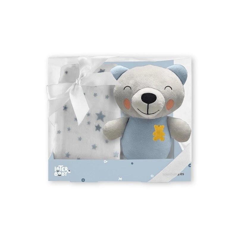 product-PE016-01.jpg Interbaby Λούτρινο Αρκουδάκι & Κουβέρτα Αγκαλιάς 80X110 Blue - Image 1